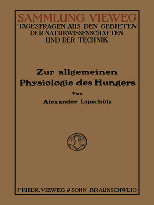 cover image of Zur Allgemeinen Physiologie des Hungers